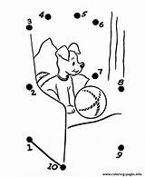 Coloring Dots Connect Dog Ball Pages Printable sketch template