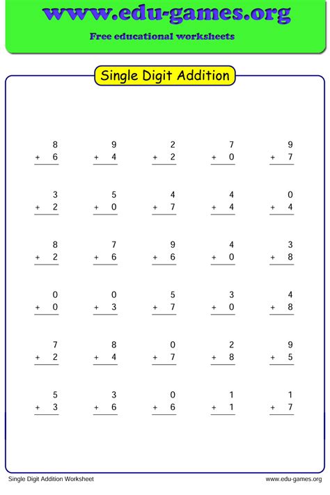 addition  subtraction single digit worksheets