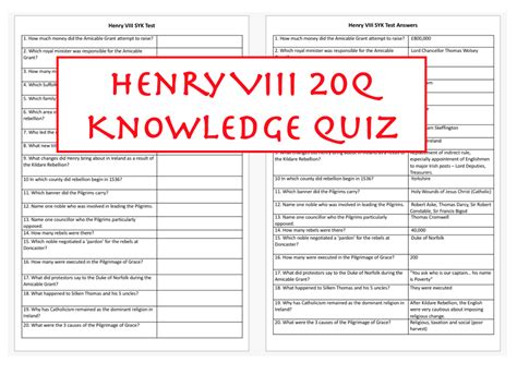 henry viii rebellions quiz teaching resources
