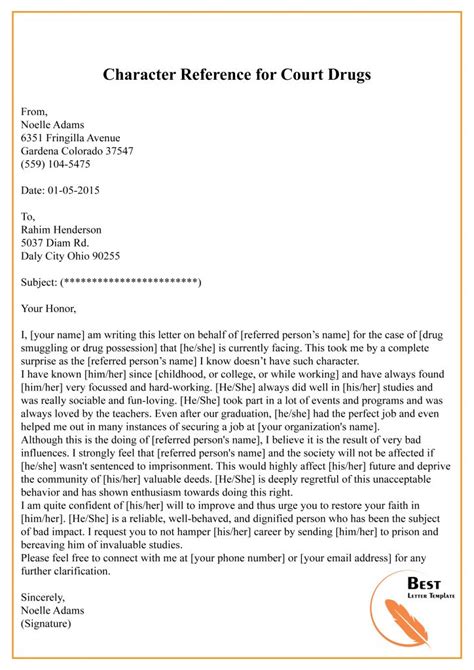 sample character reference letter  court