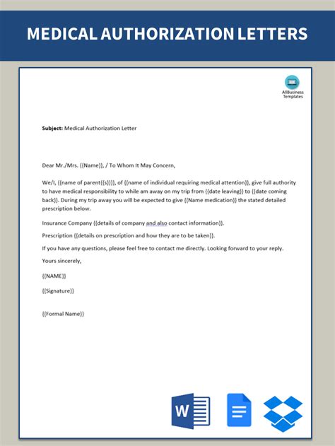 medical authorization letter template  template