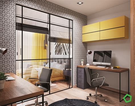 open layout interiors  yellow   highlight color