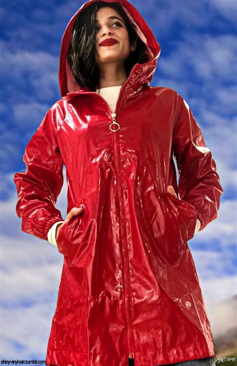red vinyl raincoat beauty rainwear girl pvc raincoat raincoat