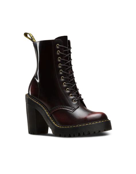 dr martens womens kendra arcadia  eye high heel boots cherry red boots knee high leather