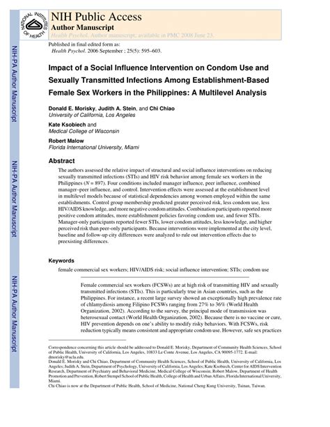 pdf impact of a social influence intervention on condom use and sexually transmitted