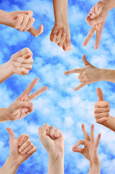hand signs stock image image  group reaching