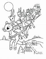 Coloring Pages Santa Christmas Sleigh Rudolph Printable His Reindeer Riding Eve Rudolf Size Drawing Color Elf Sheets Santas Print Getcolorings sketch template