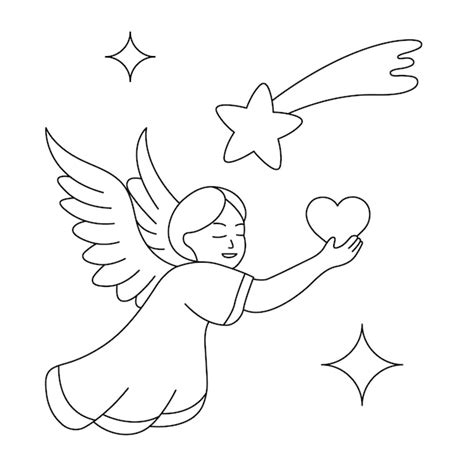 premium vector cute angel giving heart  falling stars  clouds
