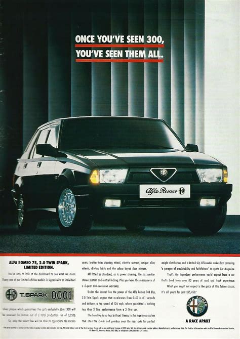 1991 Alfa Romeo 75 Pubblicità Advert Twin Spark Limited
