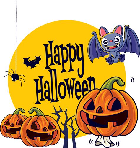 happy halloween cartoon cute jack  lantern orange pumpkin  bat