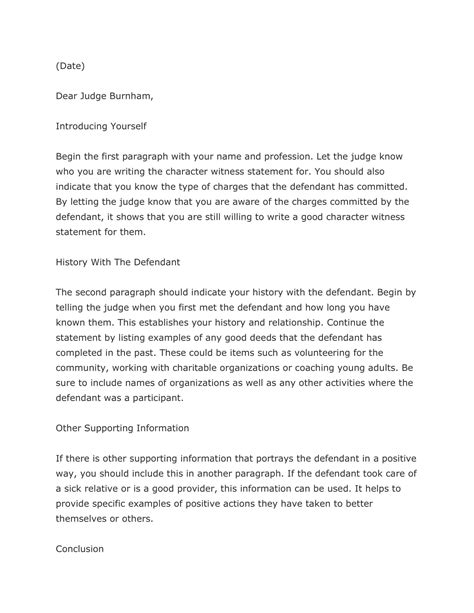 printable character witness letter templates  court judge