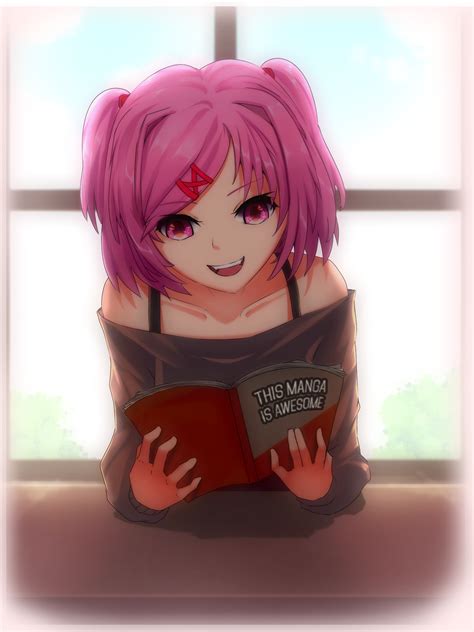 Natsuki Reading A Manga That Is Presumably Awesome By