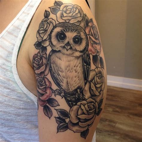 dna tattoos finished up this gorgeous owl and rose piece