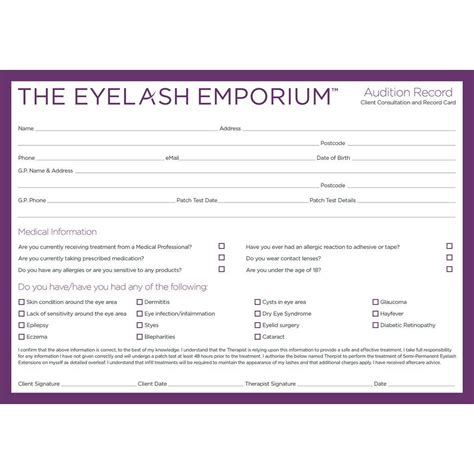 audition record consultation cards eyelash extensions eyelashes