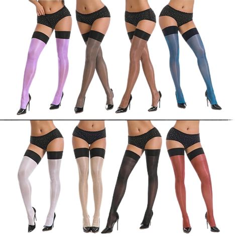 30d women sexy shiny glossy thigh high stocking oil over knee pantyhose