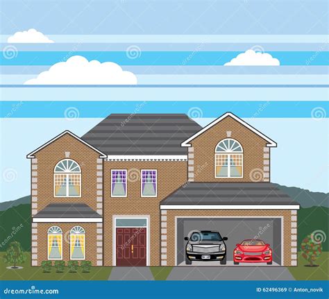 house  open garage  cars open garage brick real estate stock vector illustration