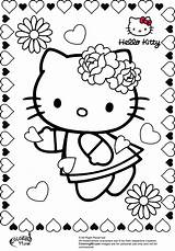 Kitty Hello Valentine Coloring Pages Flower Heart Cute sketch template