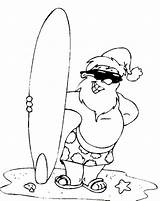 Santa Coloring Surfing Christmas Beach Australian Claus Pages Summer Aussie Australia Surfer Book Seashells Sandy Starfish Sports Tropical Cards Holiday sketch template