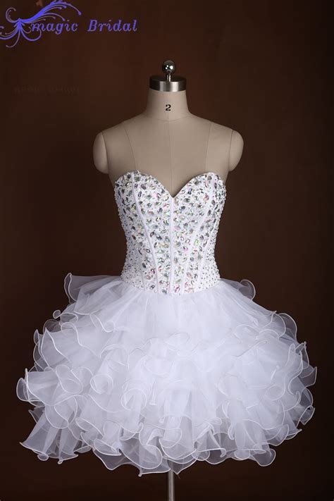 new 2016 sexy beaded women prom dresses organza sweetheart short white