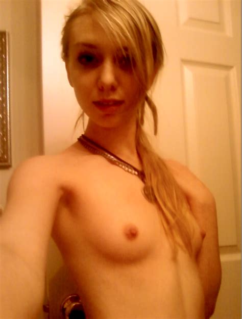 thin blonde teen amazing a cup titties topless selfie