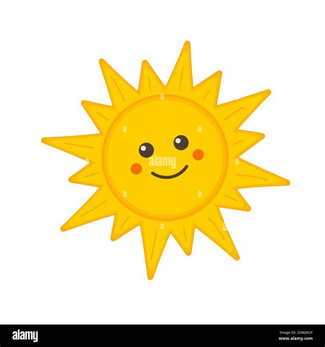 cute smiling sun face icon isolated  white background funny sun character  kids vector