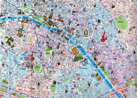 detailed tourist map  central part  paris city vidianicom maps   countries