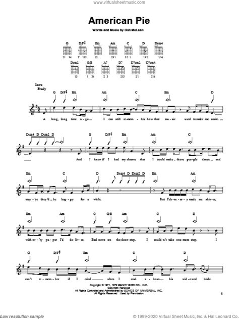mclean american pie sheet music easy for guitar solo