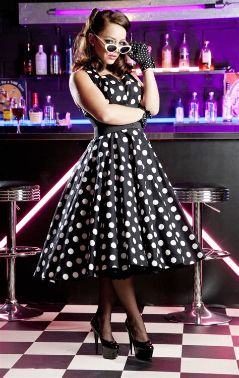 retro black with white polka dots sleeveless swing dress in 2020