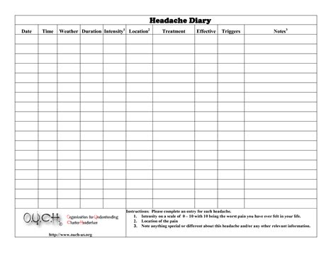 printable headache diary  printable