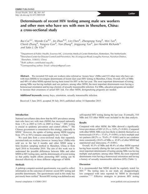 pdf determinants of recent hiv testing among male sex workers and