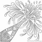 Zentangle Coloring Champagne Year Freehand Explosion Bottle Sketch Style Card Adult Happy Ornamental Greeting Poster Vector Illustration sketch template