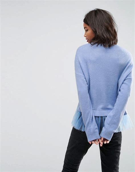 asos sweater  mesh hem detail blue asos sweater fashion autumn winter fashion