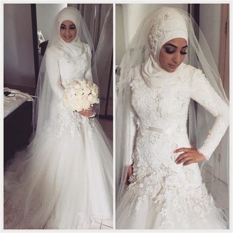 Traditional Muslim Wedding Dresses 2017 Dropped Waist Lace