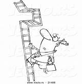 Cartoon Ladder Coloring Climbing Vector Businessman Convoluted Outlined Leishman Ron Royalty sketch template