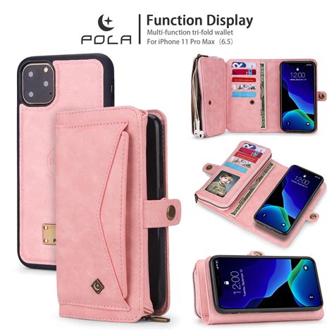iphone pro max   wallet case dteck    leather zipper purse multi function tri fold