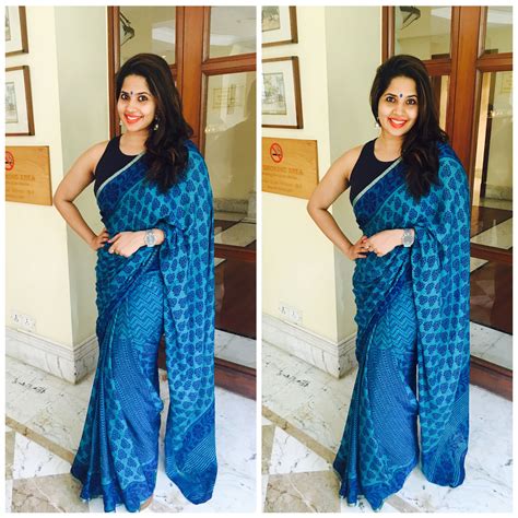 Devika Madhavan In Blue Shiffon Saree In 2019 Shiffon