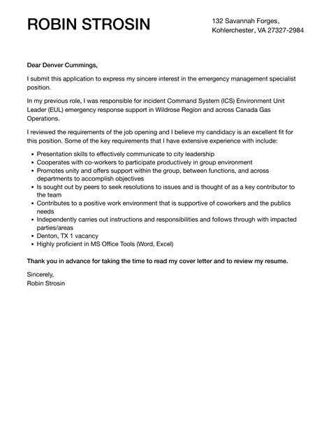emergency management specialist cover letter velvet jobs