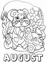August Coloring Pages Months Printable Kids Mouse Month Print sketch template