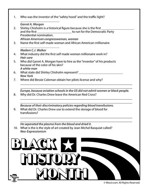 printable black history trivia questions  answers   clean