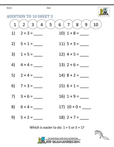 addition  subtraction worksheets  kindergarten addition