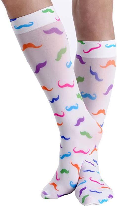 Oos 0217 Opaque Mustache Socks Multicolored Womens Knee High Trouser