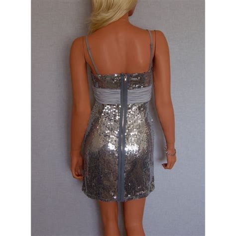 silver sequin bodycon body con mini party prom clubwear dress uk size