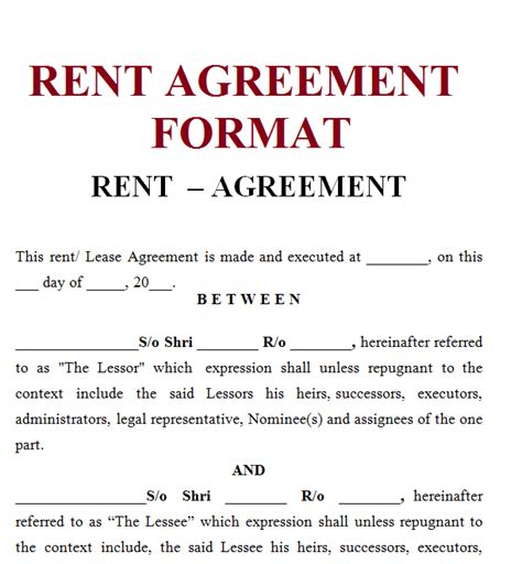 rent agreement  format  english