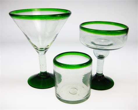 Mexican Martini Margarita Glass Green Rim 12oz