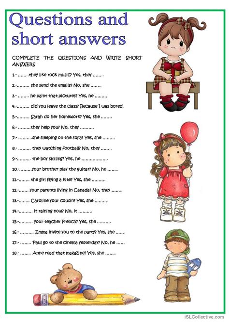 questions  short answers english esl worksheets