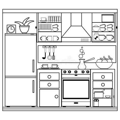 interior kitchen coloring stock illustrations  interior kitchen