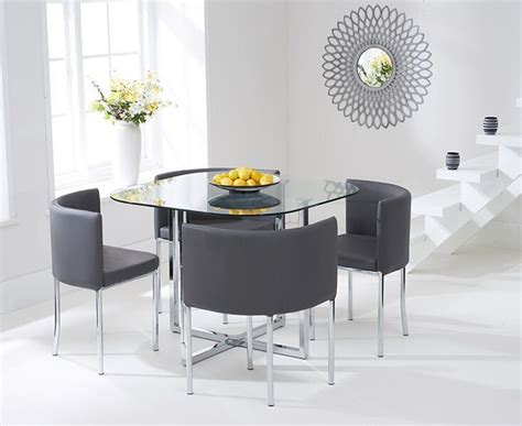 Spacesaver Clear Glass Dining Table And 4 Grey Chairs Homegenies