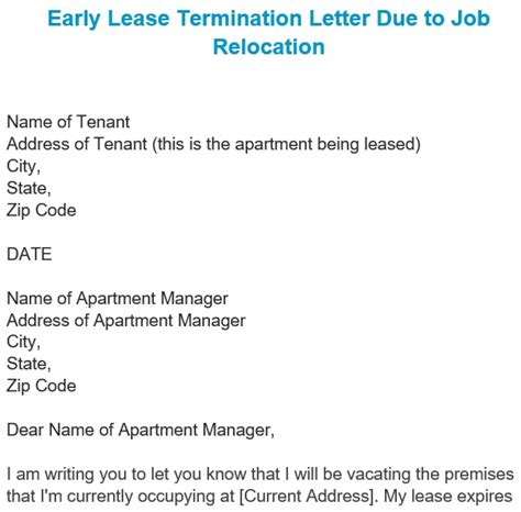 early lease termination letters samples examples