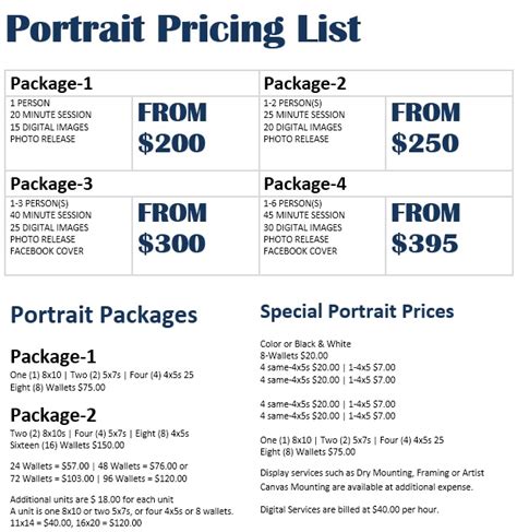 photography price list template   arcaderenew