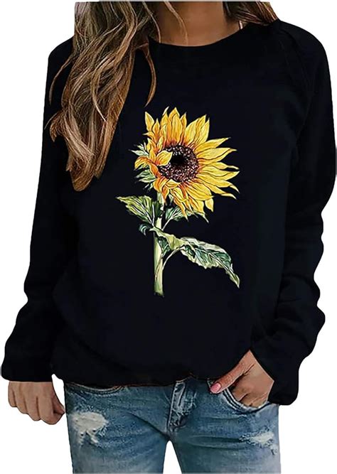 beautiful sun flower tops  neck casual warm blouse top pullover